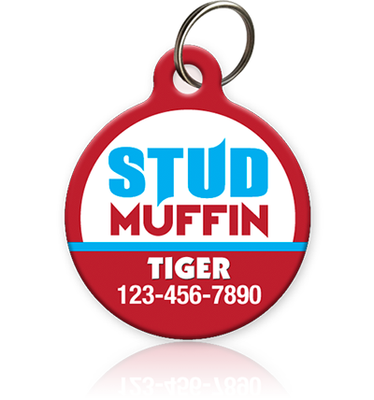 stud muffin pet id tag for cat or dog